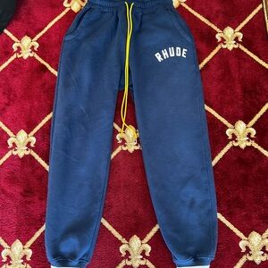 Rhude Navy Joggers with Yellow Drawstring